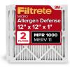 imageFiltrete 14x20x1 AC Furnace Air Filter MERV 11 MPR 1000 Micro Allergen Defense 3Month Pleated 1Inch Electrostatic Air Cleaning Filter 2 Pack Actual Size 13781 x 19781 x 084 in12 x 12 x 1