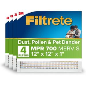imageFiltrete 10X10X1 Air Filter MPR 700 MERV 8 Clean Living Dust Pollen and Pet Dander Reduction 3Month Pleated 1Inch Air Filters 4 Filters12 x 12 x 1
