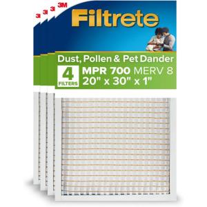 imageFiltrete 10X10X1 Air Filter MPR 700 MERV 8 Clean Living Dust Pollen and Pet Dander Reduction 3Month Pleated 1Inch Air Filters 4 Filters20 x 30 x 1