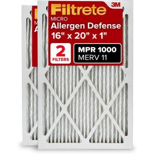 imageFiltrete 14x20x1 AC Furnace Air Filter MERV 11 MPR 1000 Micro Allergen Defense 3Month Pleated 1Inch Electrostatic Air Cleaning Filter 2 Pack Actual Size 13781 x 19781 x 084 in16 x 20 x 1