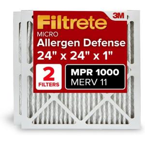 imageFiltrete 14x20x1 AC Furnace Air Filter MERV 11 MPR 1000 Micro Allergen Defense 3Month Pleated 1Inch Electrostatic Air Cleaning Filter 2 Pack Actual Size 13781 x 19781 x 084 in24 x 24 x 1