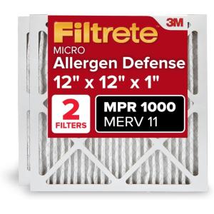 imageFiltrete 14x20x1 AC Furnace Air Filter MERV 11 MPR 1000 Micro Allergen Defense 3Month Pleated 1Inch Electrostatic Air Cleaning Filter 2 Pack Actual Size 13781 x 19781 x 084 in12 x 12 x 1