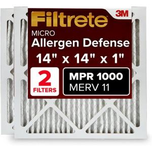 imageFiltrete 14x20x1 AC Furnace Air Filter MERV 11 MPR 1000 Micro Allergen Defense 3Month Pleated 1Inch Electrostatic Air Cleaning Filter 2 Pack Actual Size 13781 x 19781 x 084 in14 x 14 x 1