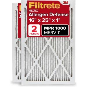 imageFiltrete 14x20x1 AC Furnace Air Filter MERV 11 MPR 1000 Micro Allergen Defense 3Month Pleated 1Inch Electrostatic Air Cleaning Filter 2 Pack Actual Size 13781 x 19781 x 084 in16 x 25 x 1
