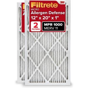 imageFiltrete 14x20x1 AC Furnace Air Filter MERV 11 MPR 1000 Micro Allergen Defense 3Month Pleated 1Inch Electrostatic Air Cleaning Filter 2 Pack Actual Size 13781 x 19781 x 084 in12 x 20 x 1