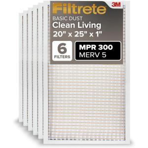 imageFiltrete 18x24x1 AC Furnace Air Filter MERV 5 MPR 300 Capture Unwanted Particles 3Month Pleated 1Inch Electrostatic Air Cleaning Filter 6Pack Actual Size1781x2381x081 in20 x 25 x 1