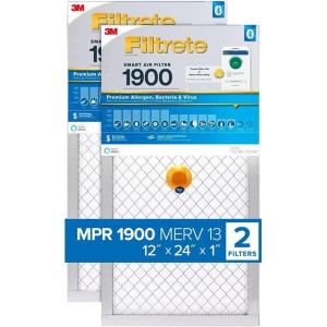 imageFiltrete 12x24x1 Smart Air Filter MPR 1900 MERV 13 1Inch Premium Allergen Bacteria and Virus Air Filters for ACs and Furnaces 2 Filters2 Count Pack of 1