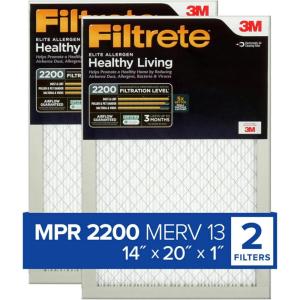imageFiltrete 14x20x1 Smart Air Filter MPR 2200 MERV 13 1Inch Premium Allergen ampamp Home Pollutant Air Filters for AC and Furnace 2 FiltersStandard Filter