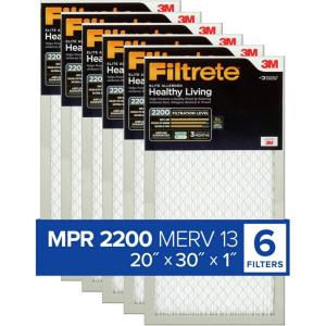 imageFiltrete 14x24x1 AC Furnace Air Filter MERV 13 MPR 2200 Elite Allergen Bacteria ampamp Virus Filter 3Month Pleated 1Inch Electrostatic Air Cleaning Filter 6Pack Actual Size 1381x2381x078 in20x30x1