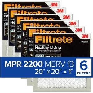 imageFiltrete 14x24x1 AC Furnace Air Filter MERV 13 MPR 2200 Elite Allergen Bacteria ampamp Virus Filter 3Month Pleated 1Inch Electrostatic Air Cleaning Filter 6Pack Actual Size 1381x2381x078 in20x20x1
