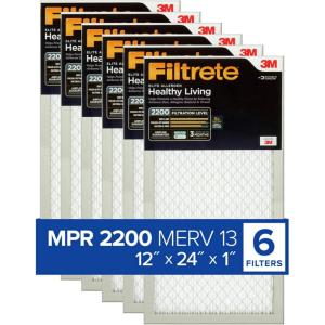 imageFiltrete 14x24x1 AC Furnace Air Filter MERV 13 MPR 2200 Elite Allergen Bacteria ampamp Virus Filter 3Month Pleated 1Inch Electrostatic Air Cleaning Filter 6Pack Actual Size 1381x2381x078 in12x24x1