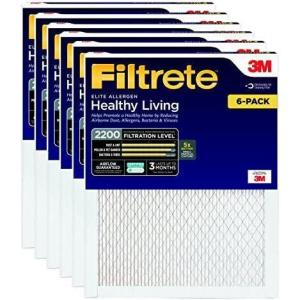 imageFiltrete 14x24x1 AC Furnace Air Filter MERV 13 MPR 2200 Elite Allergen Bacteria ampamp Virus Filter 3Month Pleated 1Inch Electrostatic Air Cleaning Filter 6Pack Actual Size 1381x2381x078 in20x25x1