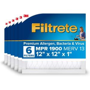 imageFiltrete 16x20x1 AC Furnace Air Filter MERV 13 MPR 1900 Premium Allergen Bacteria ampamp Virus Filter 3Month Pleated 1Inch Electrostatic Air Cleaning Filter 6Pack Actual Size 1569x1969x078 in12x12x1