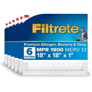 imageFiltrete 16x20x1 AC Furnace Air Filter MERV 13 MPR 1900 Premium Allergen Bacteria ampamp Virus Filter 3Month Pleated 1Inch Electrostatic Air Cleaning Filter 6Pack Actual Size 1569x1969x078 in18x18x1
