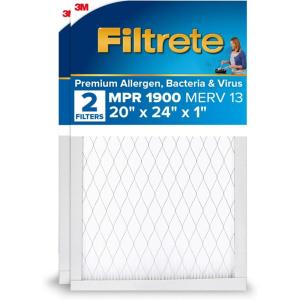 imageFiltrete 20x24x1 Smart Air Filter MPR 1900 MERV 13 1Inch Premium Allergen Bacteria and Virus Air Filters for ACs and Furnaces 2 FiltersStandard Filter