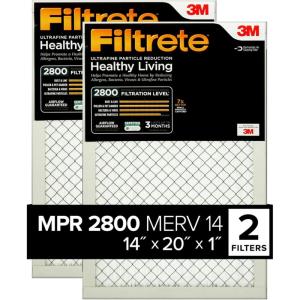 imageFiltrete 20x25x1 Air Filter MPR 2800 MERV 14 Healthy Living Ultrafine Particle Reduction 3Month Pleated 1Inch Air Filters 2 Filters14x20x1