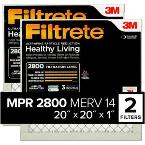 imageFiltrete 20x25x1 Air Filter MPR 2800 MERV 14 Healthy Living Ultrafine Particle Reduction 3Month Pleated 1Inch Air Filters 2 Filters20x20x1