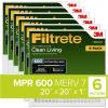 imageFiltrete 14x14x1 Air Filter MPR 600 MERV 7 Clean Living Dust Reduction 3Month Pleated 1Inch Air Filters 6 FiltersWhite