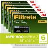 imageFiltrete 14x14x1 Air Filter MPR 600 MERV 7 Clean Living Dust Reduction 3Month Pleated 1Inch Air Filters 6 FiltersWhite