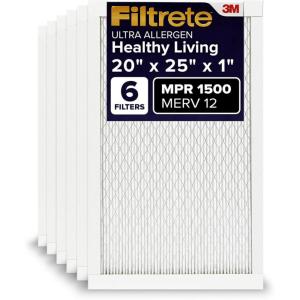 imageFiltrete 10x20x1 AC Furnace Air Filter MERV 12 MPR 1500 CERTIFIED asthma ampamp allergy friendly 3 Month Pleated 1Inch Electrostatic Air Cleaning Filter 6Pack Actual Size 981x1981x078 in20x25x1