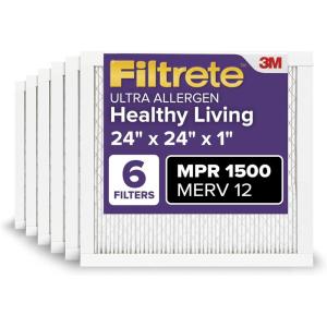 imageFiltrete 10x20x1 AC Furnace Air Filter MERV 12 MPR 1500 CERTIFIED asthma ampamp allergy friendly 3 Month Pleated 1Inch Electrostatic Air Cleaning Filter 6Pack Actual Size 981x1981x078 in24x24x1