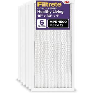 imageFiltrete 10x20x1 AC Furnace Air Filter MERV 12 MPR 1500 CERTIFIED asthma ampamp allergy friendly 3 Month Pleated 1Inch Electrostatic Air Cleaning Filter 6Pack Actual Size 981x1981x078 in16x30x1