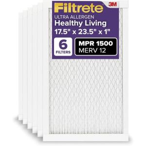 imageFiltrete 10x20x1 AC Furnace Air Filter MERV 12 MPR 1500 CERTIFIED asthma ampamp allergy friendly 3 Month Pleated 1Inch Electrostatic Air Cleaning Filter 6Pack Actual Size 981x1981x078 in175x235x1