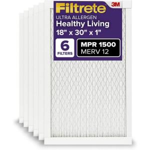 imageFiltrete 10x20x1 AC Furnace Air Filter MERV 12 MPR 1500 CERTIFIED asthma ampamp allergy friendly 3 Month Pleated 1Inch Electrostatic Air Cleaning Filter 6Pack Actual Size 981x1981x078 in18x30x1