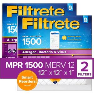 imageFiltrete 12x12x1 Smart Replenishable AC Furnace Air Filter MPR 1500 Allergen Bacteria ampamp Virus 2Pack exact dimensions 1184 x 1184 x 1