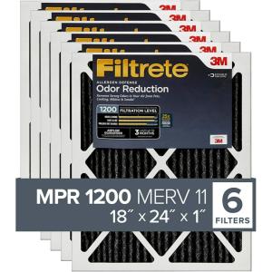 imageFiltrete 20x20x1 Air Filter MPR 1200 MERV 11 Allergen Defense Odor Reduction 3Month Pleated 1Inch Air Filters 6 Filters18x24x1