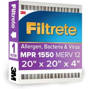 imageFiltrete 20x20x4 AC Furnace Air Filter MERV 12 MPR 1550 CERTIFIED asthma ampamp allergy friendly 3 Month Pleated 1Inch Electrostatic Air Cleaning Filter 2Pack Actual Size 1988 x 1988 x 431 in