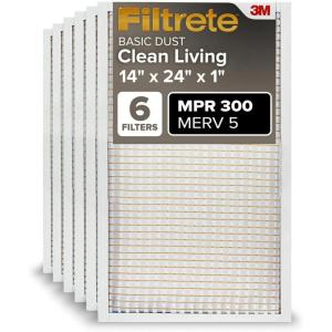 imageFiltrete 14x14x1 AC Furnace Air Filter MERV 5 MPR 300 Capture Unwanted Particles 3Month Pleated 1Inch Electrostatic Air Cleaning Filter 6Pack Actual Size1381x1381x081 in14 x 24 x 1