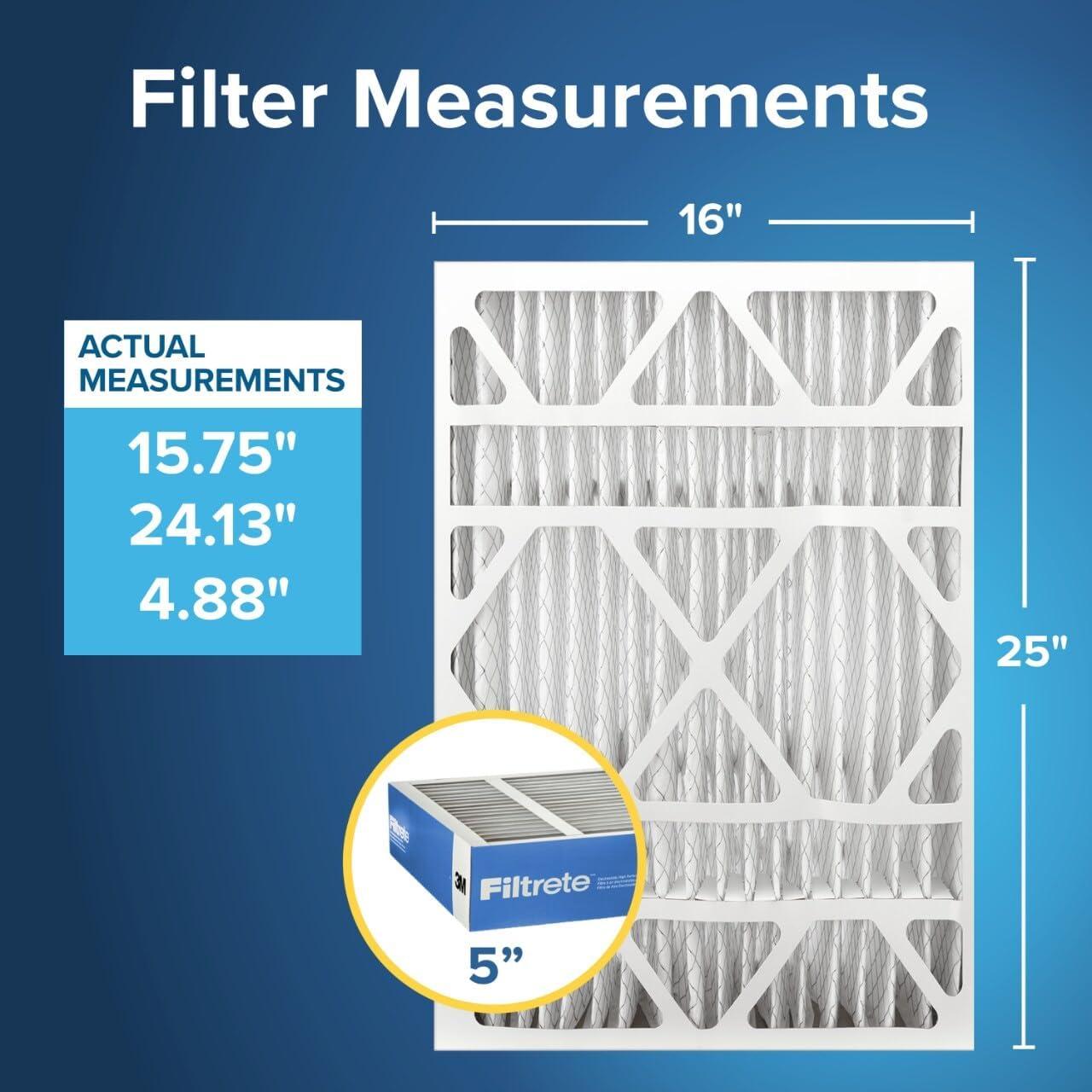 imageFiltrete 16x25x5 AC Furnace Air Filter MERV 13 MPR 1900 Fits TrionAirBear CERTIFIED Asthma ampamp Allergy Friendly Premium Allergen Bacteria ampamp Virus 2Pack Actual Size 1575 x 2413 x 488 in