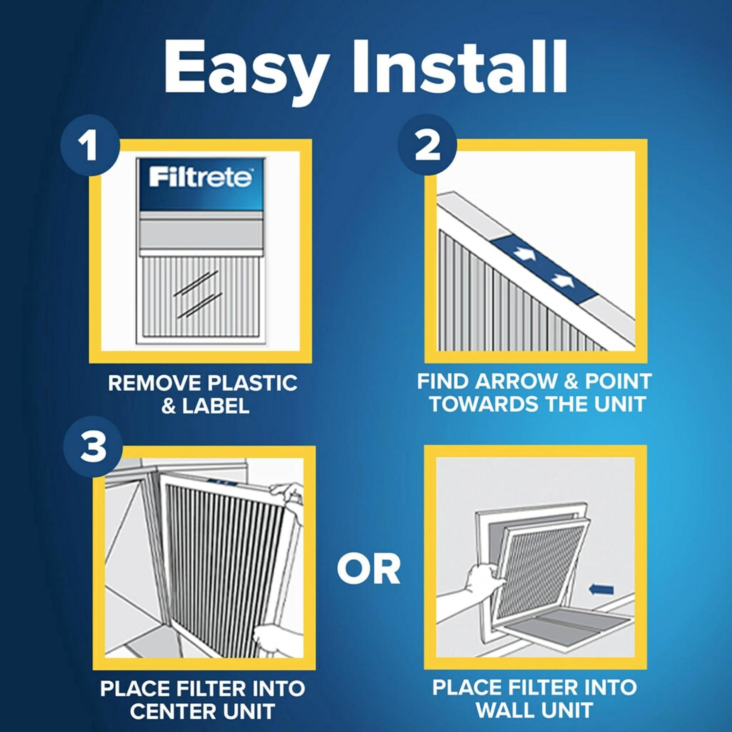 imageFiltrete 16x30x1 AC Furnace Air Filter MPR 700 MERV 8 Tough on Pollen Easy on Airflow 3Month Pleated 1Inch Electrostatic Air Cleaning Filter 4Pack Actual Size 1581 x 2981 x 081 in