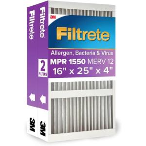 imageFiltrete 16x25x4 AC Furnace Air Filter MERV 12 MPR 1550 Fits Lennox Honeywell and Carrier CERTIFIED asthma ampamp allergy friendly 2Pack Actual Size 1550 x 2450 x 375 in
