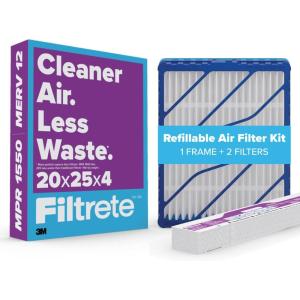 imageFiltrete 20x25x4 Refillable Air Filter Starter Kit MPR 1550 MERV 12 1 Reusable Air Filter Frame ampamp 2 Air Filters Fits Honeywell ampamp Lenox Allergen Bacteria ampamp Virus Actual size 1988 x 2462 x 425
