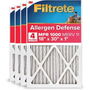 imageFiltrete 18x30x1 AC Furnace Air Filter MERV 11 MPR 1000 Micro Allergen Defense 3Month Pleated 1Inch Electrostatic Air Cleaning Filter 4Pack Actual Size 1781 x 2981 x 081 in