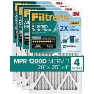 imageFiltrete 20x25x1 Air Filter MPR 1200D MERV 11 Allergen Reduction Plus Dust 4Pack Filters exact dimensions 1981x2481x08120x25x1