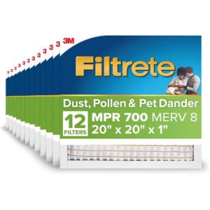 imageFiltrete 20x30x1 AC Furnace Air Filter MPR 700 MERV 8 Tough on Pollen Easy on Airflow 3Month Pleated 1Inch Electrostatic Air Cleaning Filter 12Pack Actual Size 1988 x 2988 x 081 in20x20x1