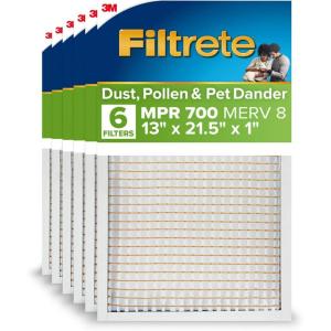 imageFiltrete 18x24x1 AC Furnace Air Filter MPR 700 MERV 8 Tough on Pollen Easy on Airflow 3Month Pleated 1Inch Electrostatic Air Cleaning Filter 6Pack Actual Size 1781 x 2381 x 081 in13x215x1