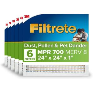 imageFiltrete 18x24x1 AC Furnace Air Filter MPR 700 MERV 8 Tough on Pollen Easy on Airflow 3Month Pleated 1Inch Electrostatic Air Cleaning Filter 6Pack Actual Size 1781 x 2381 x 081 in24x24x1