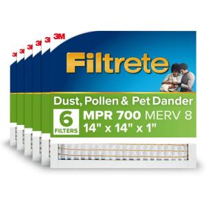 imageFiltrete 18x24x1 AC Furnace Air Filter MPR 700 MERV 8 Tough on Pollen Easy on Airflow 3Month Pleated 1Inch Electrostatic Air Cleaning Filter 6Pack Actual Size 1781 x 2381 x 081 in14x14x1