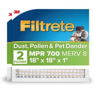 imageFiltrete 20x22x1 AC Furnace Air Filter MPR 700 MERV 8 Tough on Pollen Easy on Airflow 3Month Pleated 1Inch Electrostatic Air Cleaning Filter 2Pack Actual Size 1981 x 2181 x 081 in18x18x1
