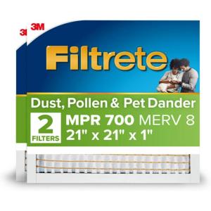 imageFiltrete 20x22x1 AC Furnace Air Filter MPR 700 MERV 8 Tough on Pollen Easy on Airflow 3Month Pleated 1Inch Electrostatic Air Cleaning Filter 2Pack Actual Size 1981 x 2181 x 081 in21x21x1