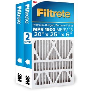 imageFiltrete 16x25x5 SlimFit AC Furnace Air Filter MERV 13 MPR 1900 Premium Allergen Bacteria ampamp Virus Electrostatic Air Cleaning Filter 2Pack Actual Size 1563x2474x431 in20x25x6