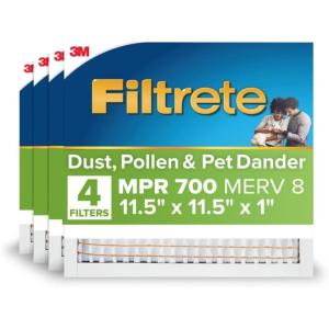 imageFiltrete 10x24x1 AC Furnace Air Filter MPR 700 MERV 8 Tough on Pollen Easy on Airflow 3Month Pleated 1Inch Electrostatic Air Cleaning Filter 4Pack Actual Size 981 x 2369 x 081 in115x115x1
