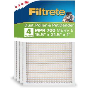 imageFiltrete 10x24x1 AC Furnace Air Filter MPR 700 MERV 8 Tough on Pollen Easy on Airflow 3Month Pleated 1Inch Electrostatic Air Cleaning Filter 4Pack Actual Size 981 x 2369 x 081 in165x215x1
