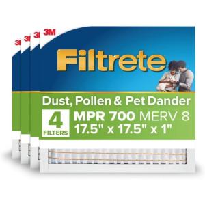 imageFiltrete 10x24x1 AC Furnace Air Filter MPR 700 MERV 8 Tough on Pollen Easy on Airflow 3Month Pleated 1Inch Electrostatic Air Cleaning Filter 4Pack Actual Size 981 x 2369 x 081 in175x175x1