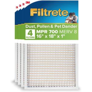 imageFiltrete 10x24x1 AC Furnace Air Filter MPR 700 MERV 8 Tough on Pollen Easy on Airflow 3Month Pleated 1Inch Electrostatic Air Cleaning Filter 4Pack Actual Size 981 x 2369 x 081 in16x18x1