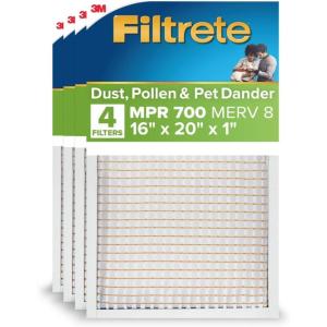 imageFiltrete 10x24x1 AC Furnace Air Filter MPR 700 MERV 8 Tough on Pollen Easy on Airflow 3Month Pleated 1Inch Electrostatic Air Cleaning Filter 4Pack Actual Size 981 x 2369 x 081 in16x20x1